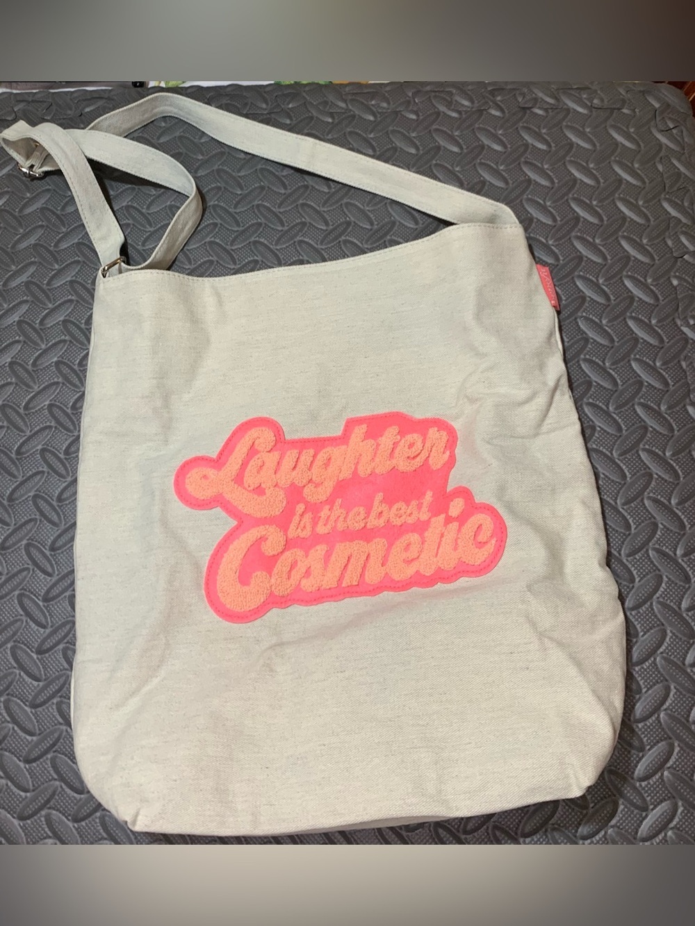 BENEFIT Canvas Denim Shopping Beauty Tote Bag”LAUGHTER IS THE BEST COSMETIC"NWOT